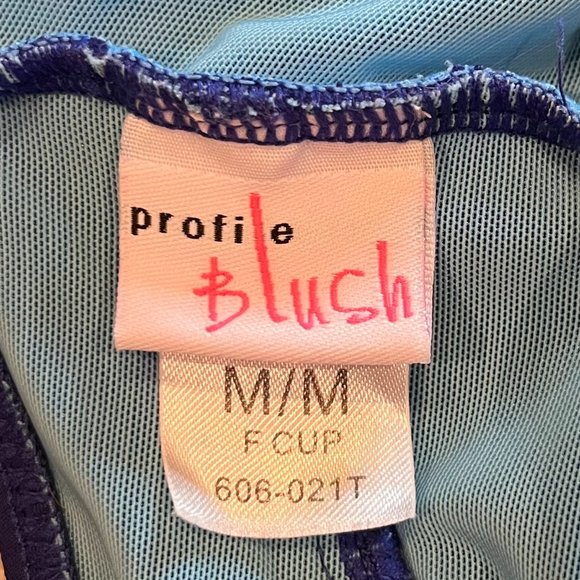 Profile Blush Triangle Ruffle Navy Blue Bikini Top Size Medium F-Cup - Picture 7 of 9